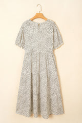 Beige Plus Size Leopard Print Frill Trim Short Sleeve Flared Dress Plus Size Midi Dresses JT's Designer Fashion