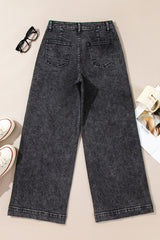 Black Chic Patch Pocket Straight Leg Loose Jeans Jeans JT's Designer Fashion
