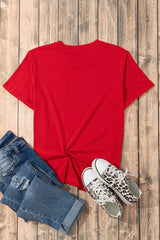 Red USA Flag Heart Shape Crew Neck Graphic T Shirt Graphic Tees JT's Designer Fashion