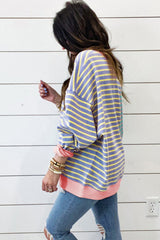 Casual Stripe Colorblock Drop Shoulder Oversize Sweatshirt Sweatshirts & Hoodies JT's Designer Fashion