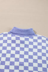 Purple Checkered Collared Buttons Plus Size Sweater Plus Size Sweaters & Cardigans JT's Designer Fashion