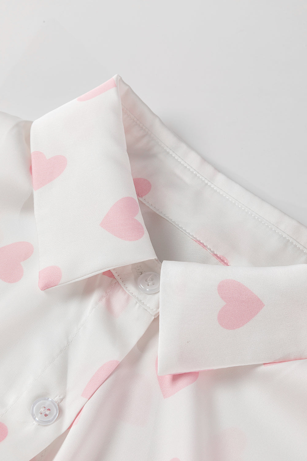 White Love Heart Print Drop Shoulder Puff Sleeve Shirt Blouses & Shirts JT's Designer Fashion
