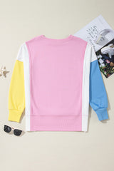 Bonbon Color Block Exposed Seam Side Slits Crewneck Sweatshirt Sweatshirts & Hoodies JT's Designer Fashion