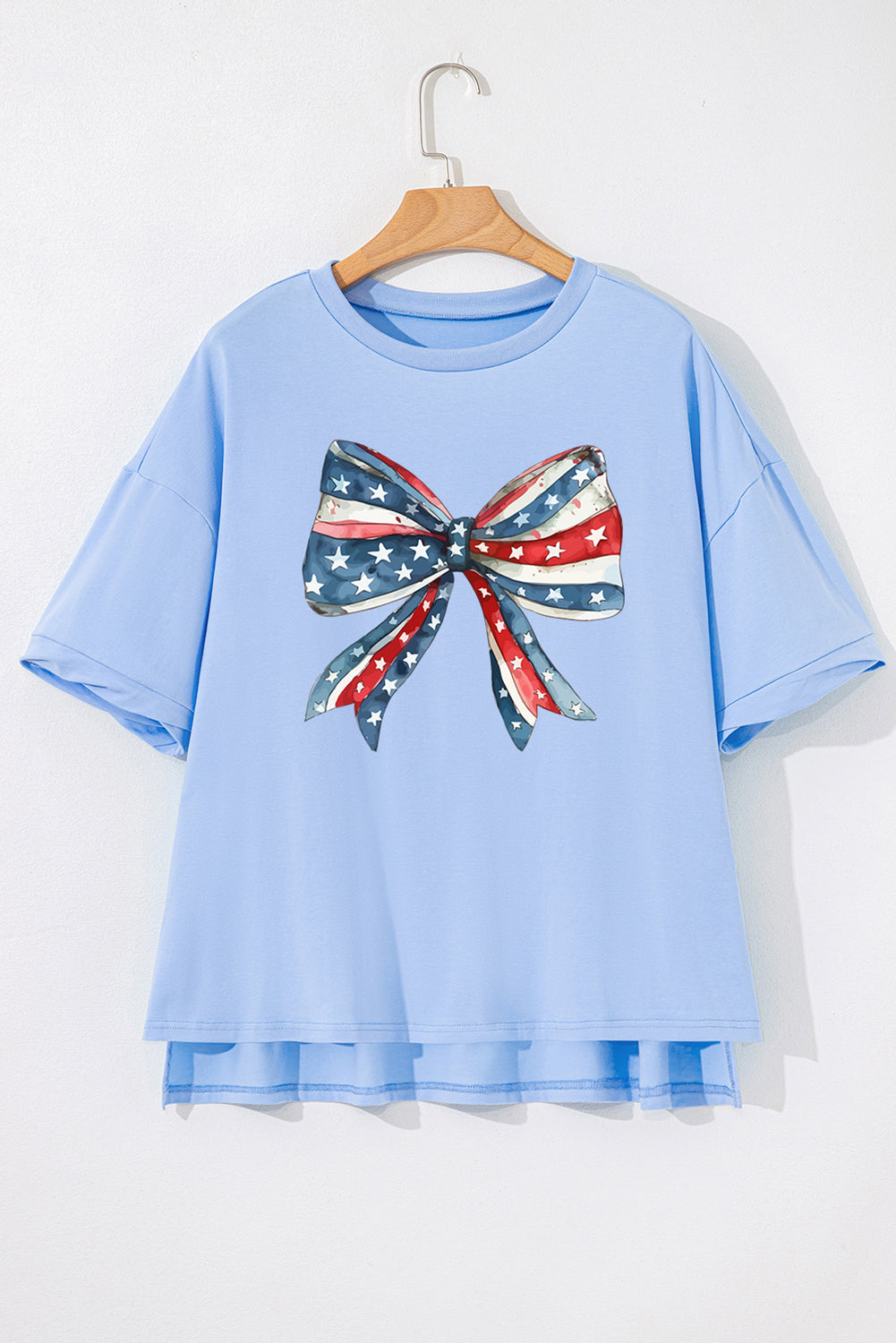 Myosotis July 4th Stars and Striped Bow Print Oversize Tee Graphic Tees JT's Designer Fashion