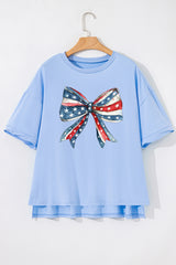 Myosotis July 4th Stars and Striped Bow Print Oversize Tee Graphic Tees JT's Designer Fashion