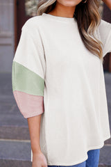 White Textured Colorblock Patchwork Half Sleeve Plus T Shirt Plus Size JT's Designer Fashion