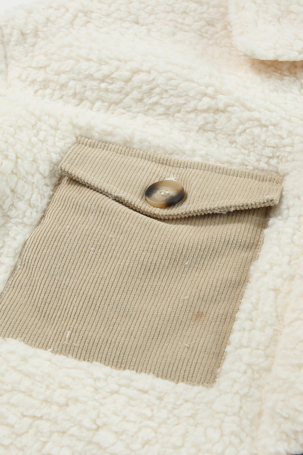 Beige Contrast Flap Pocket Single Breasted Teddy Coat Coats JT's Designer Fashion