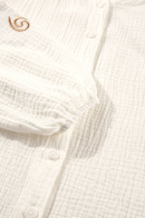 White Embroidered Textured Buttoned Crew Neck Shirt Blouses & Shirts JT's Designer Fashion