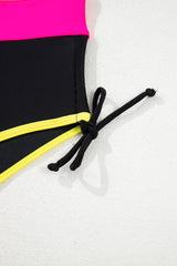 Black Color Block Drawstring Side V Neck High Waist Bikini Set Bikinis JT's Designer Fashion