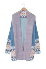 Blue Aztec Print Open Front Knitted Cardigan Sweaters & Cardigans JT's Designer Fashion