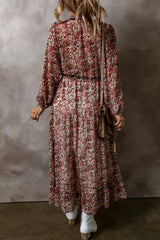 Printed V-Neck Long Sleeve Midi Dress Midi Dresses JT's Designer Fashion