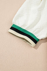 White Textured Jacquard Colorblock Edge Puff Sleeve Quarter Zip Mini Dress Dresses JT's Designer Fashion