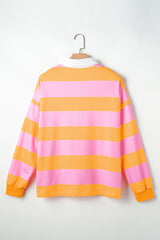 Yellow Stripe Color Block Polo Collar Sweatshirt Sweatshirts & Hoodies JT's Designer Fashion