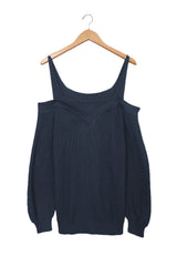 Dark Blue Dew Shoulder Juliette Knitted Sweater Sweaters & Cardigans JT's Designer Fashion
