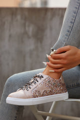 Gold Star Sequin Patchwork Leopard Lace-up Shoes Women's Shoes JT's Designer Fashion