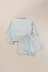 Light Grey Stand Neck Zipped Sweatshirt and Shorts Set Short Sets JT's Designer Fashion