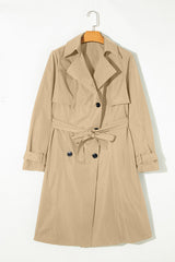 Pale Khaki Solid Color Lapel Collar Waist Tie Wind Coat Coats JT's Designer Fashion