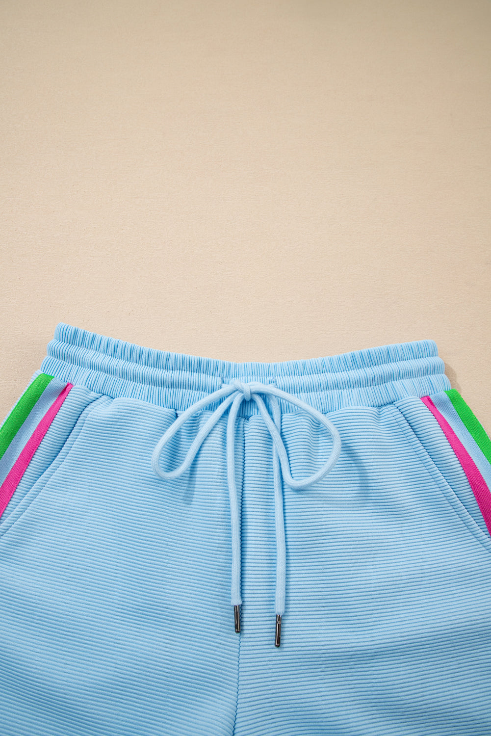 Beau Blue Striped Detail Flutter Sleeve Zipped Collar Short Set Short Sets JT's Designer Fashion