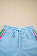Beau Blue Striped Detail Flutter Sleeve Zipped Collar Short Set Short Sets JT's Designer Fashion