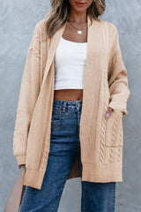 Parchment Oversize Chunky Cable Knit Open Front Midi-length Cardigan Cardigans JT's Designer Fashion