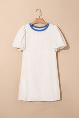 Beige Stripe Stripe Print Puff Sleeve Versatile Pullover Dress Dresses JT's Designer Fashion