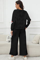 Black Christmas Sequined Santa Clause Print Textured Pants Set Graphic Sets JT's Designer Fashion