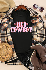 Black HEY COWBOY Graphic Crew Neck T-shirt Graphic Tees JT's Designer Fashion