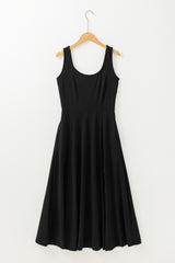 Black Sleeveless Scoop Neck Flared Split Midi Dress Midi Dresses JT's Designer Fashion