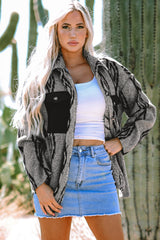 Gray Aztec Contrast Chest Pockets Loose Shacket Jackets JT's Designer Fashion
