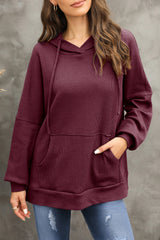 Red Dahlia Waffle Knit Fleece Lined High Low Oversized Hoodie Sweatshirts & Hoodies JT's Designer Fashion