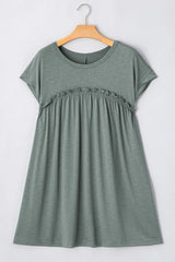 Mist Green Frilled Gathered Seam Round Neck T Shirt Dress T Shirt Dresses JT's Designer Fashion