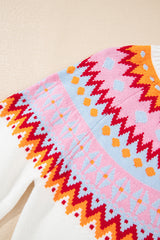 White Ethnic Geometric Colorblock Print Drop Shoulder Sweater Sweaters JT's Designer Fashion