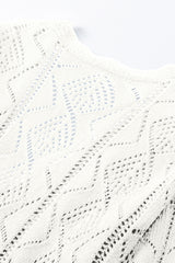 White Hollow-out Openwork Knit Cardigan Cardigans JT's Designer Fashion