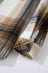Multicolour Plaid Print Flap Pocket Button Up Shacket Plaid Shackets JT's Designer Fashion