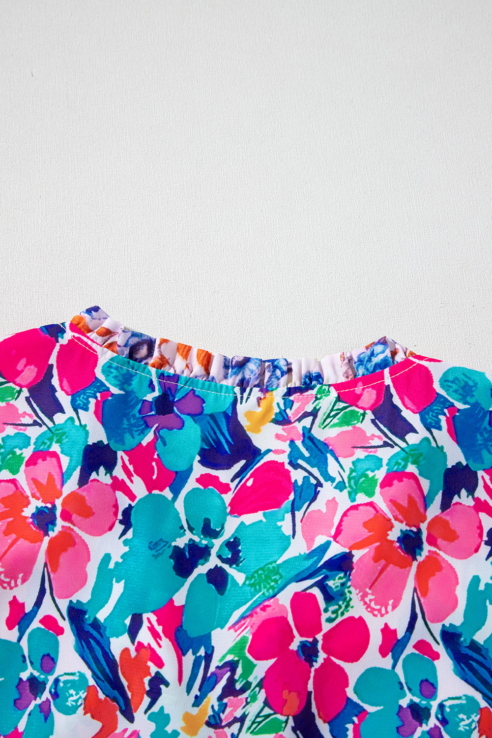 Sky Blue Mixed Floral Print Tie Split Neck Short Sleeve Dress Floral Dresses JT's Designer Fashion