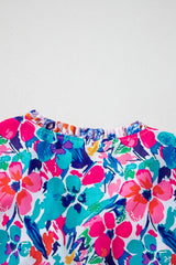 Sky Blue Mixed Floral Print Tie Split Neck Short Sleeve Dress Floral Dresses JT's Designer Fashion