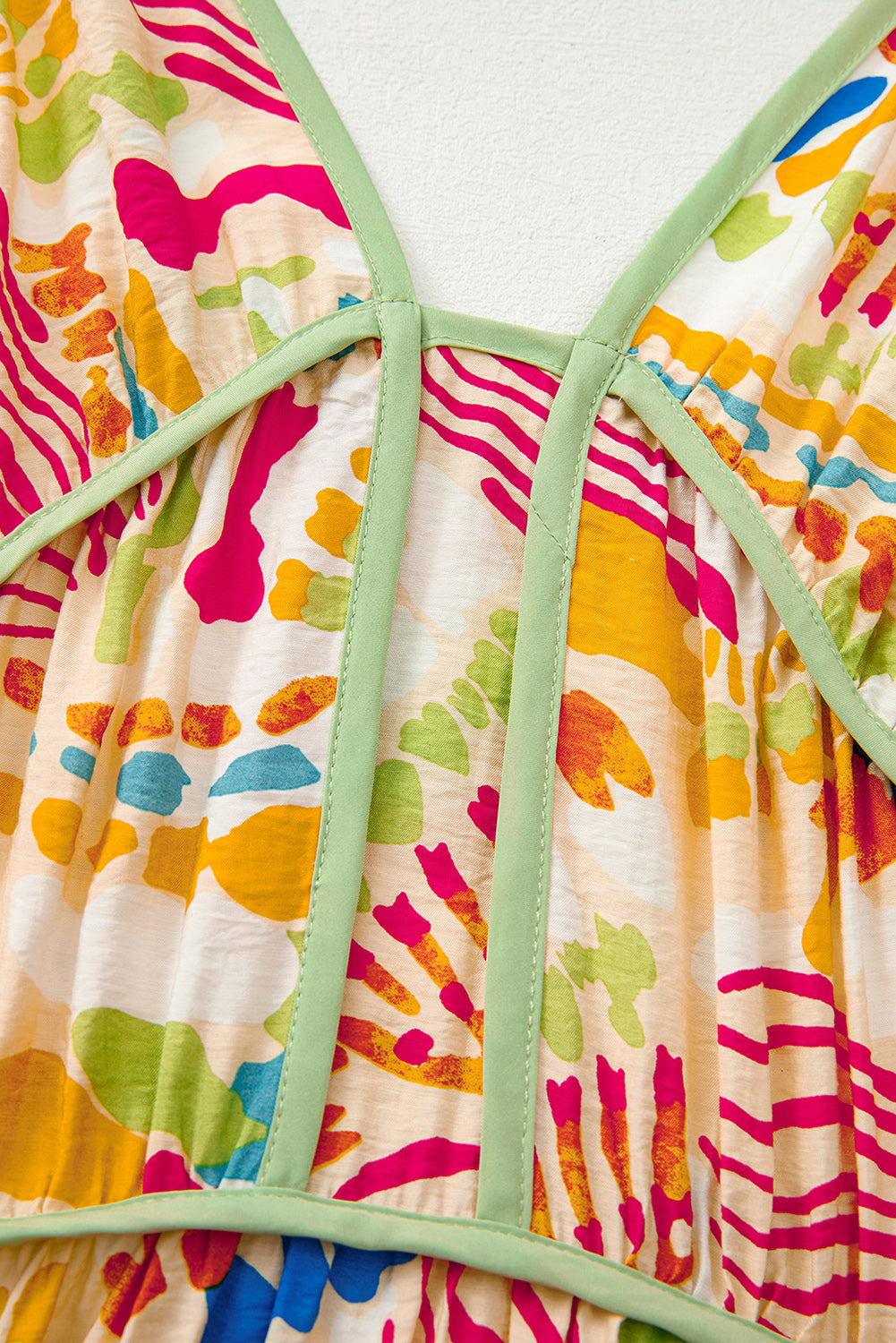 Orange Abstract Print Spaghetti Strap Piping Detail Long Dres Maxi Dresses JT's Designer Fashion