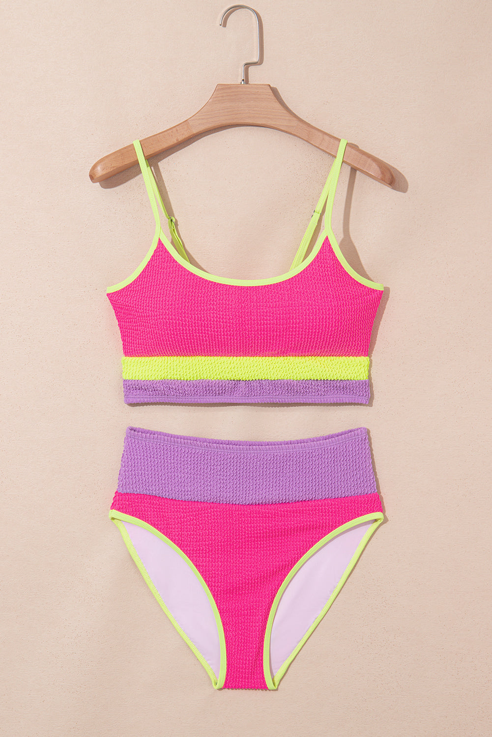Rose Red Color Block High Waisted Sexy Bikini Set High Waisted Swimsuit JT's Designer Fashion