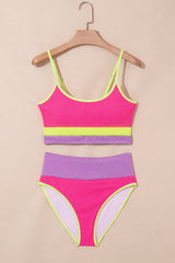 Rose Red Color Block High Waisted Sexy Bikini Set High Waisted Swimsuit JT's Designer Fashion