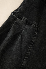 Dark Grey Pleated Wide Leg Mineral Wash Denim Pants Jeans JT's Designer Fashion