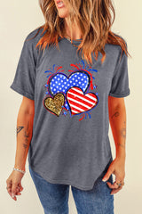 Gray American Heart July 4th Celebration Graphic T Shirt Graphic Tees JT's Designer Fashion