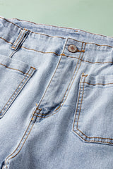 Beau Blue Acid Wash Contrast Edge Pocketed Cropped Jeans Jeans JT's Designer Fashion