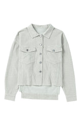 Sky Blue Raw Hem Flap Pockets Cropped Corduroy Jacket Jackets JT's Designer Fashion