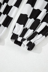 Black Checkerboard Elastic Waist Pocketed Joggers Pants & Culotte JT's Designer Fashion