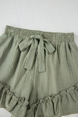 Laurel Green Textured Tie Waist Ruffle Hem Shorts Casual Shorts JT's Designer Fashion