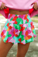 Green Abstract Print Smock Waist Casual Shorts Bottoms JT's Designer Fashion