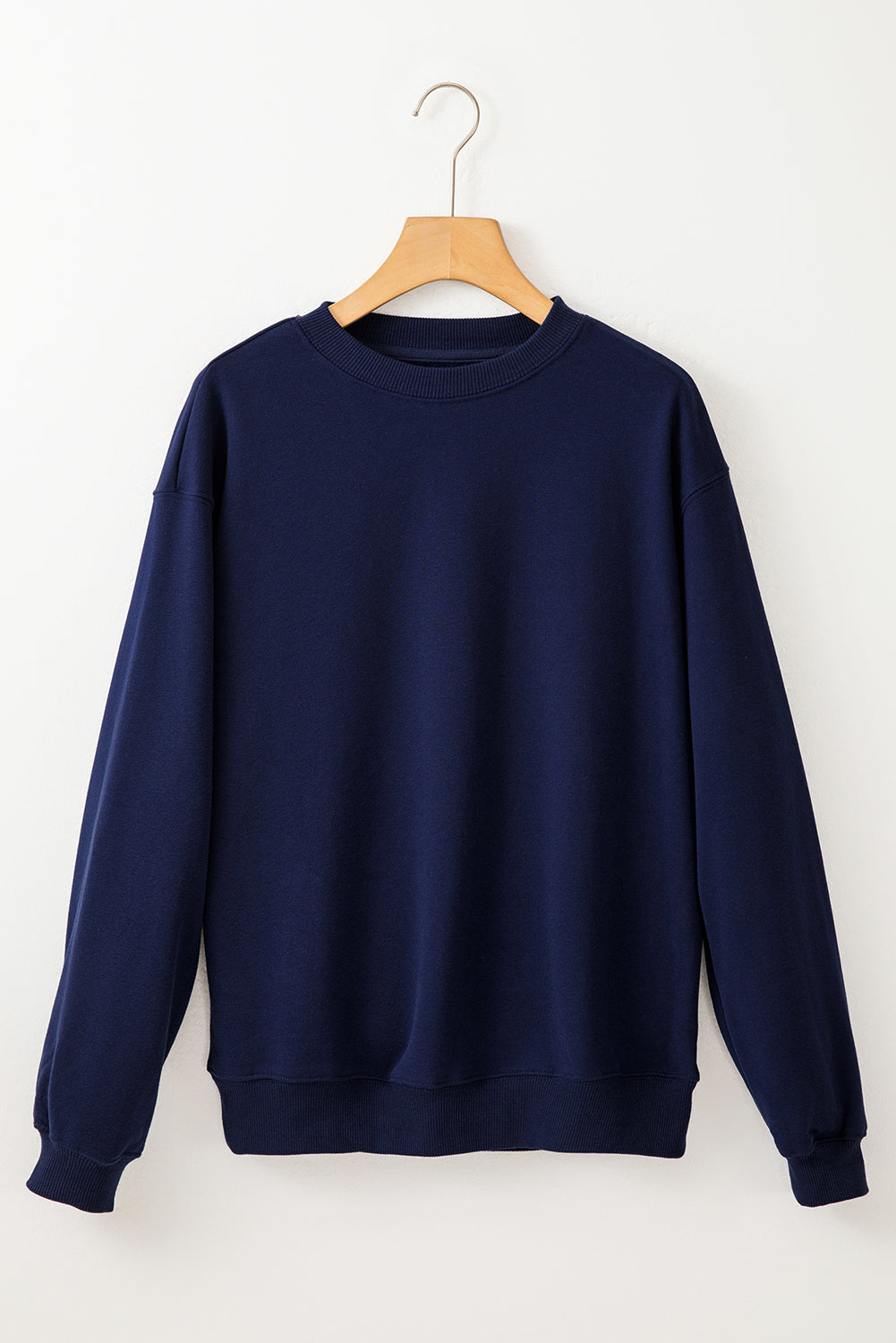Navy Blue Solid Fleece Lined Drop Shoulder Terry Sweatshirt Sweatshirts & Hoodies JT's Designer Fashion