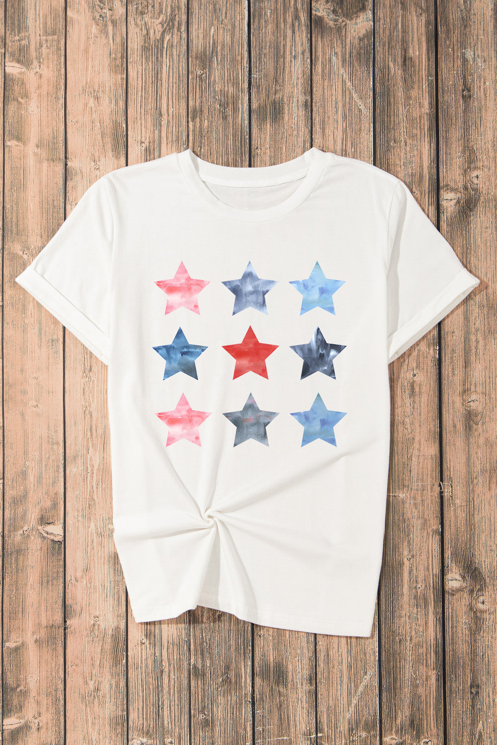 White Flag Day Stars Print Crew Neck T Shirt Graphic Tees JT's Designer Fashion