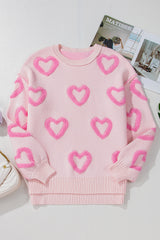Pink Heart Shape Bubble Sleeve Baggy Sweater Sweaters JT's Designer Fashion