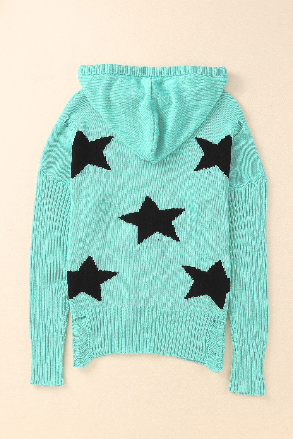Green V Neck Star Pattern Hooded Sweater with Slits Sweaters & Cardigans JT's Designer Fashion